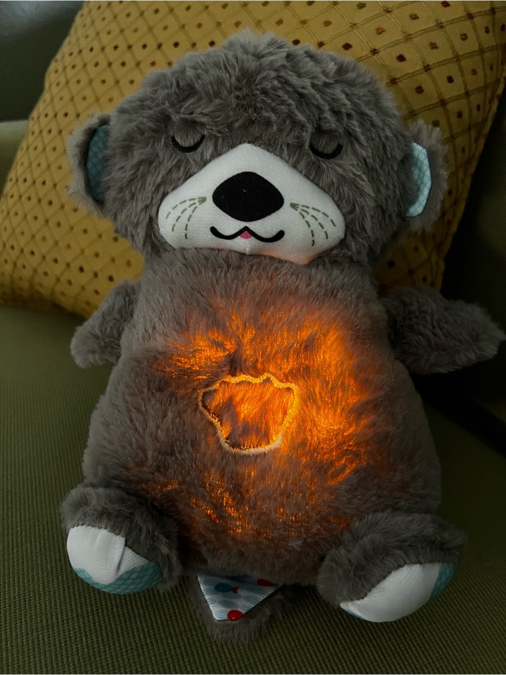 Plush Light-Up Bear Toy-Grey- Several tunes w/button on left leg/NEW